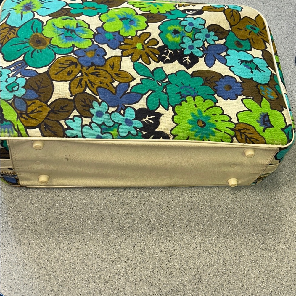 RARE VINTAGE Flower power Canvas TRAVEL WEEKENDER zippered top handle 70s Bag - Picture 6 of 9